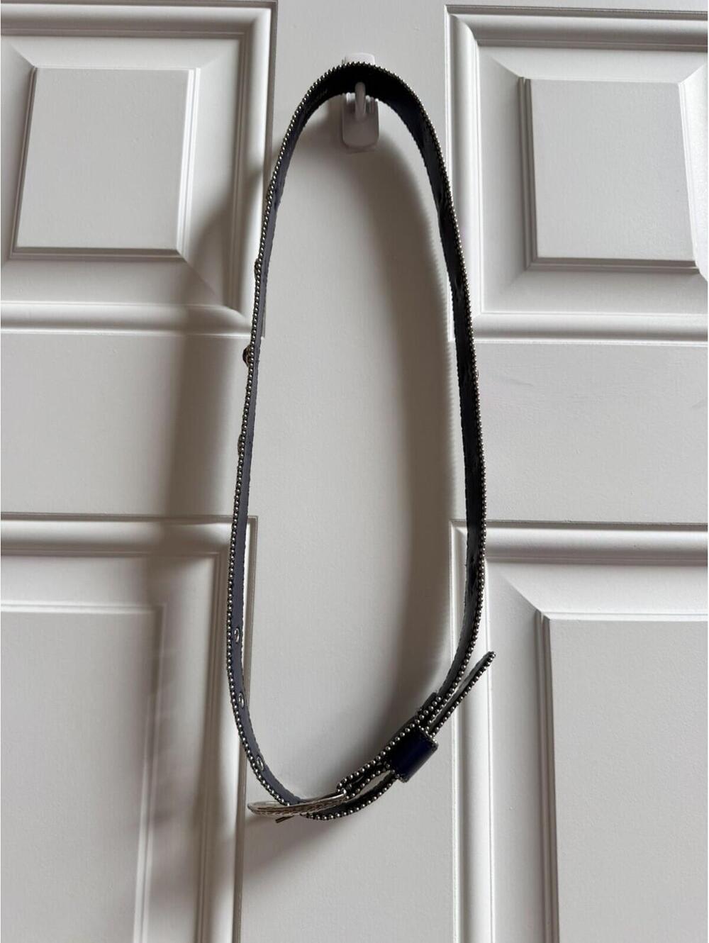 Vintage Navy Blue Leather Belt Studded western boho princess size small USA made